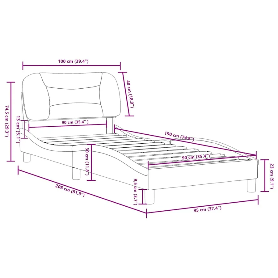 Cadre de lit sans matelas Hvar noir 90x190 cm similicuir - 12