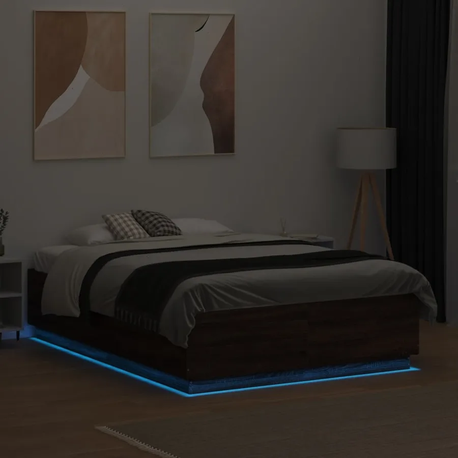 Cadre de lit avec LED sans matelas chêne marron 140x190 cm - 4