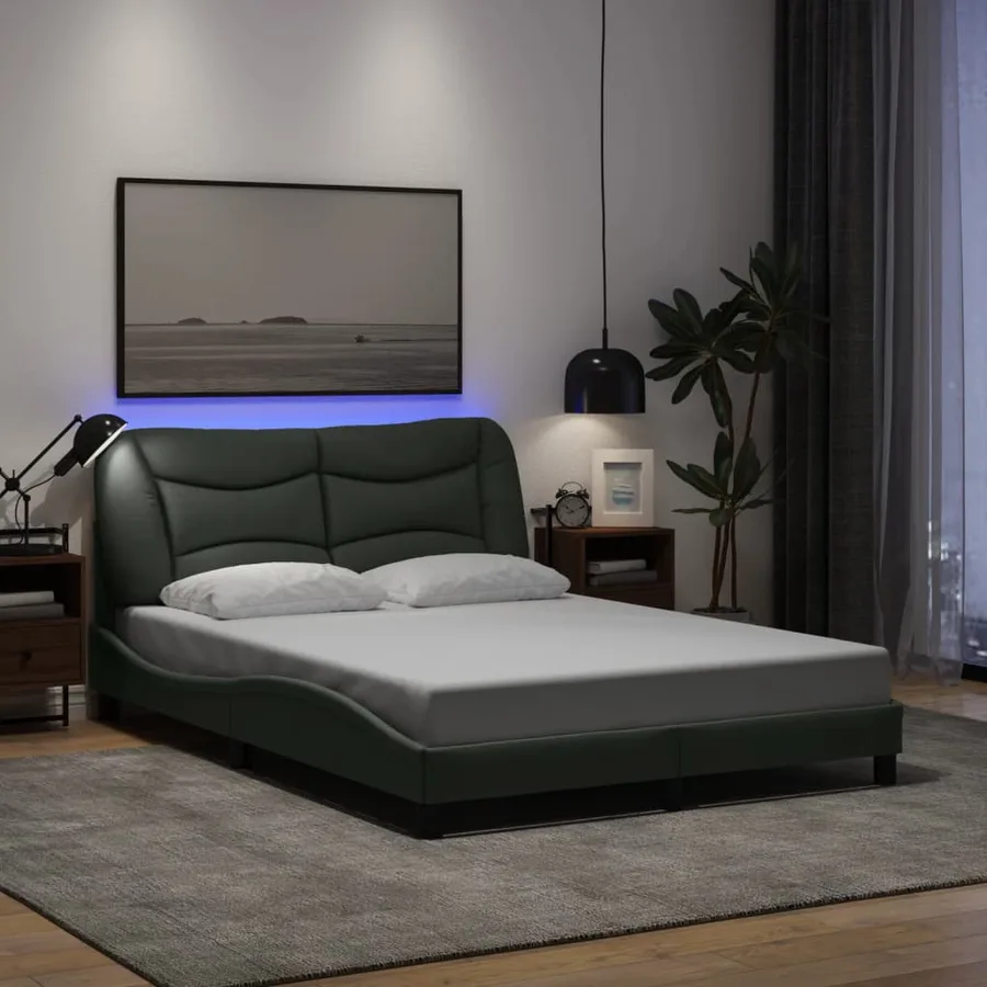 Cadre de lit avec LED sans matelas Hvar gris foncé 120x200 cm tissu - 4