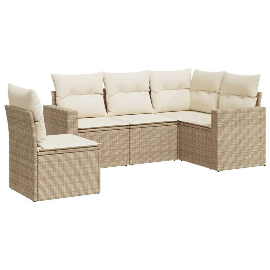 Salon de jardin avec coussins 5 pcs beige résine tressée - 2