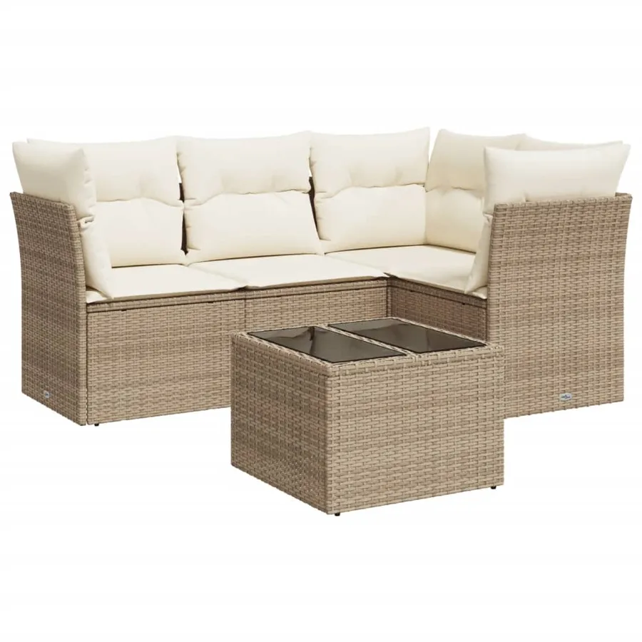 Salon de jardin avec coussins 5 pcs beige résine tressée - 2