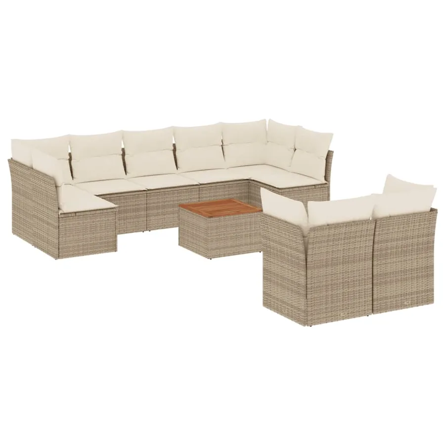 Salon de jardin avec coussins 10 pcs beige résine tressée - 2
