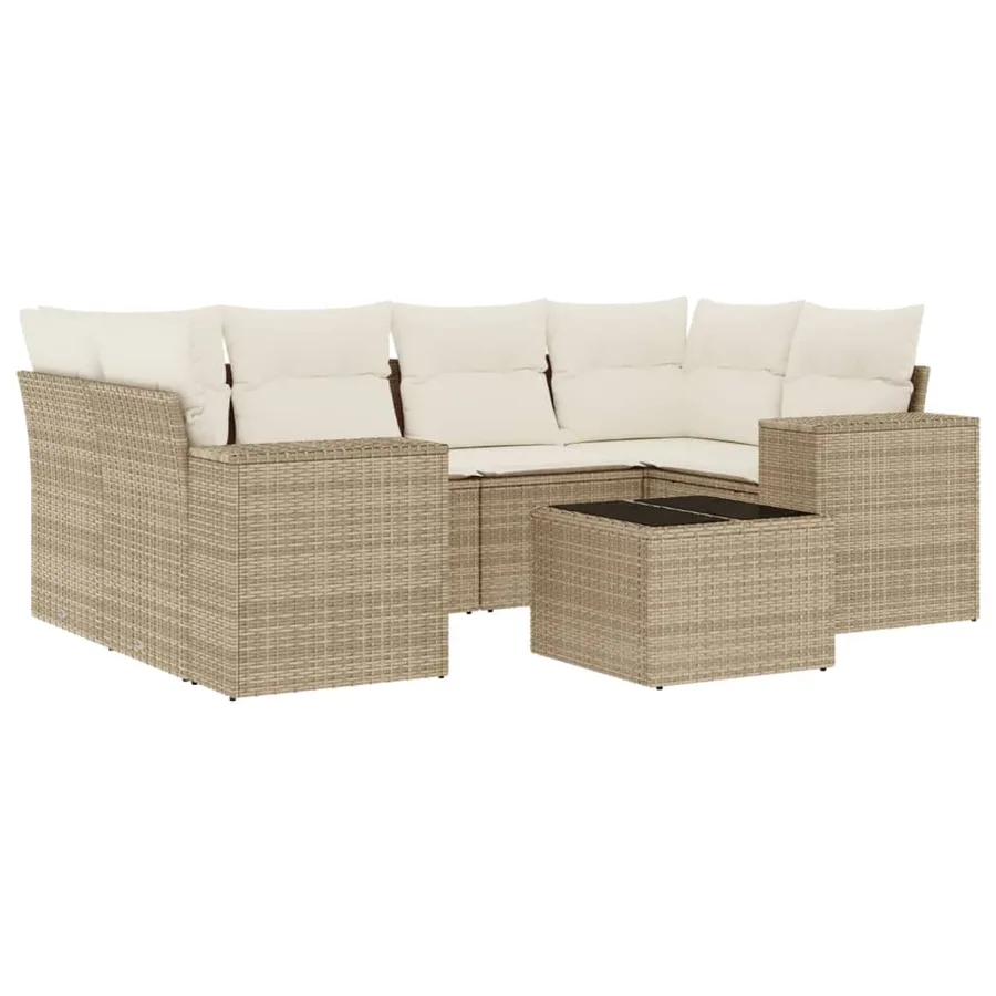 Salon de jardin avec coussins 7 pcs beige résine tressée - 2