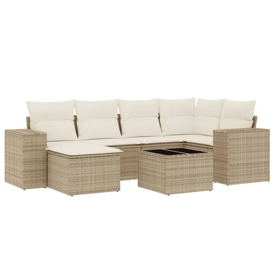 Salon de jardin avec coussins 7 pcs beige résine tressée - 2