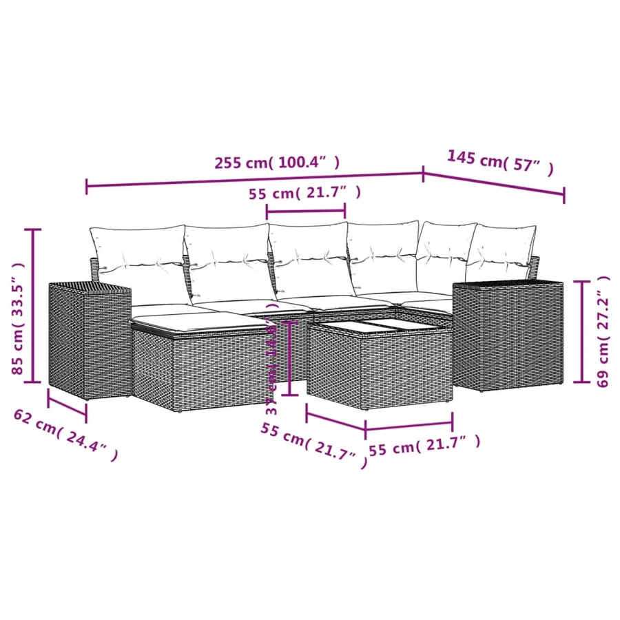Salon de jardin avec coussins 7 pcs beige résine tressée - 3