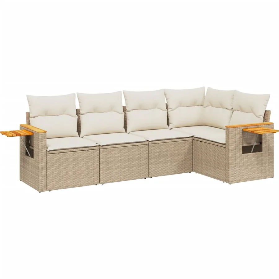 Salon de jardin avec coussins 5 pcs beige résine tressée - 2