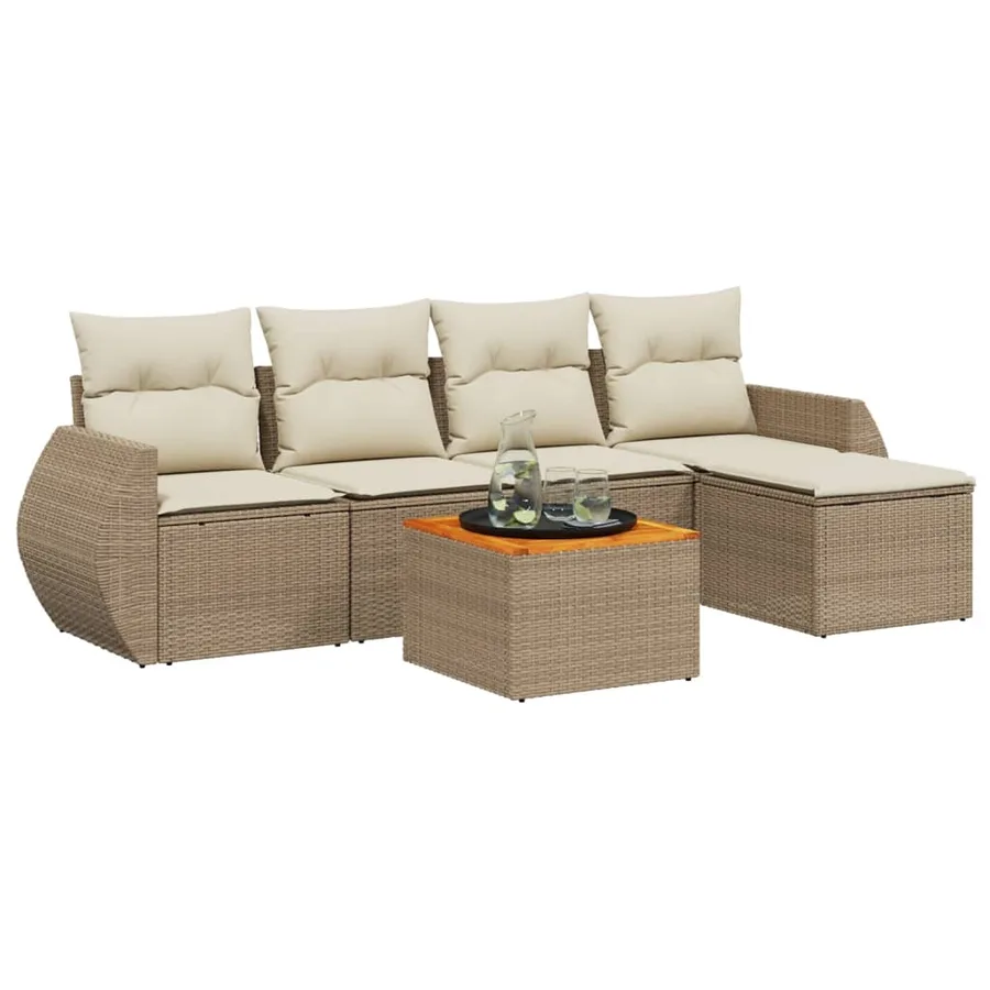 Salon de jardin avec coussins 6 pcs beige résine tressée - 2