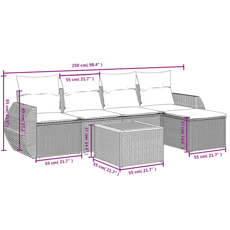 Salon de jardin avec coussins 6 pcs beige résine tressée - 3