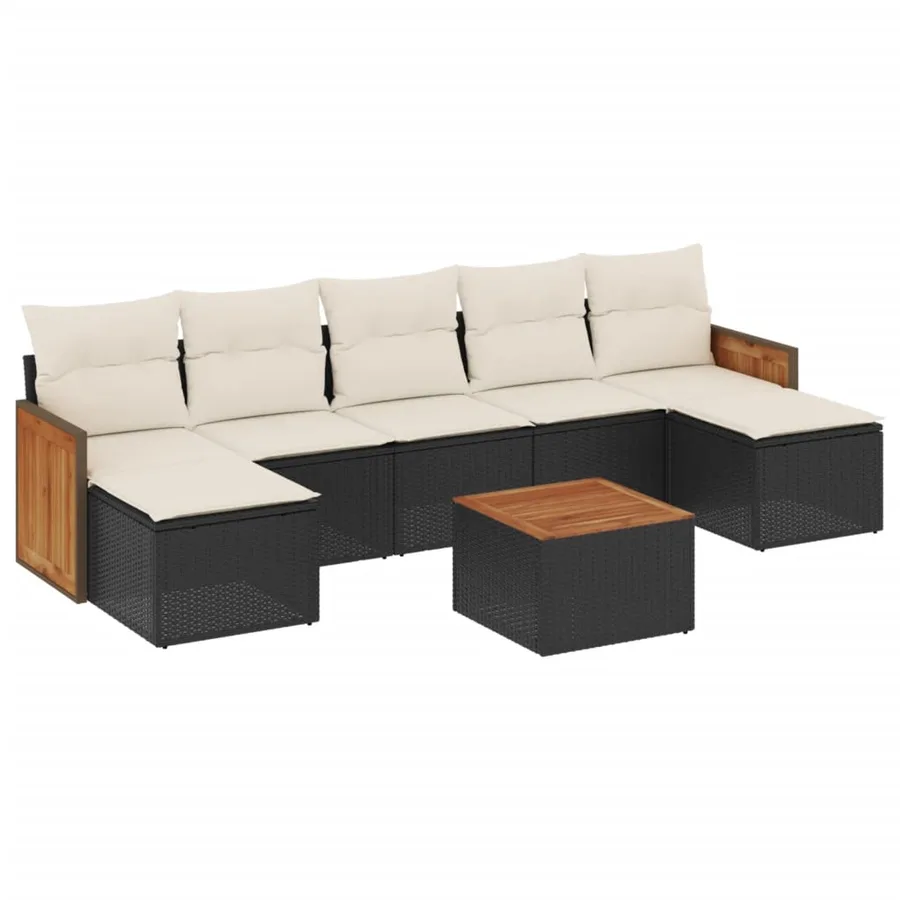 Salon de jardin 8 pcs avec coussins noir résine tressée - 2
