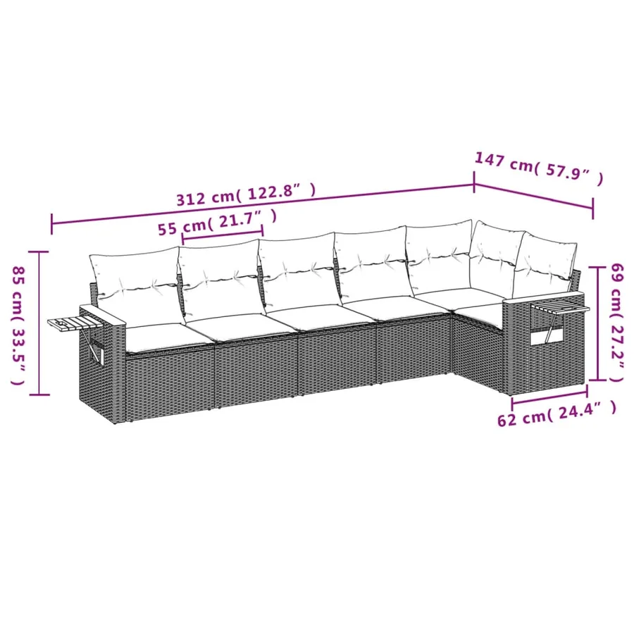 Salon de jardin avec coussins 6 pcs beige résine tressée - 3