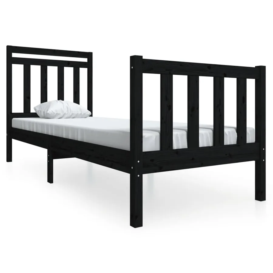 Cadre de lit sans matelas noir bois massif - 2