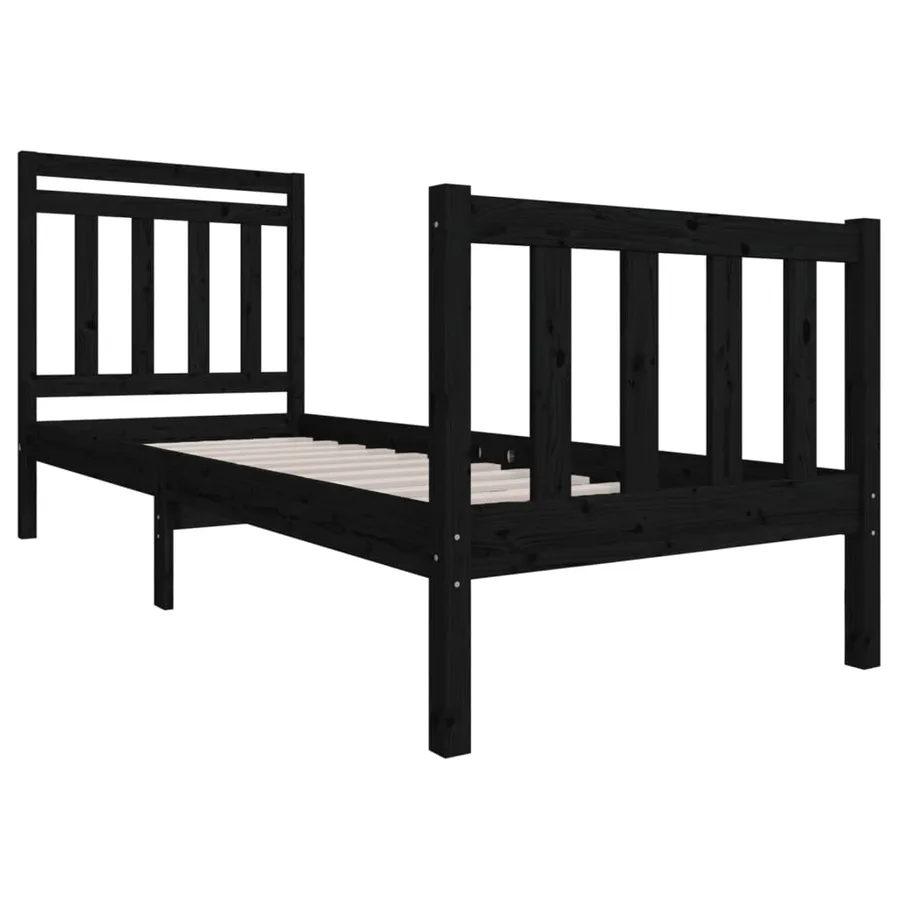 Cadre de lit sans matelas noir bois massif - 3