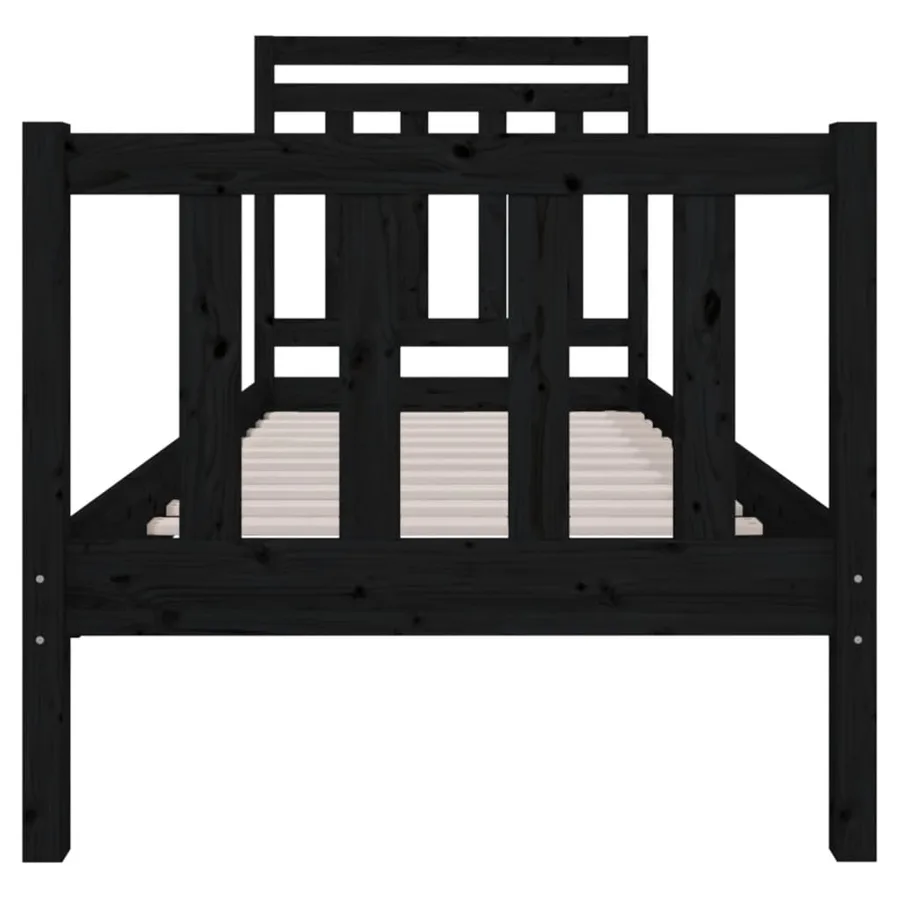 Cadre de lit sans matelas noir bois massif - 4