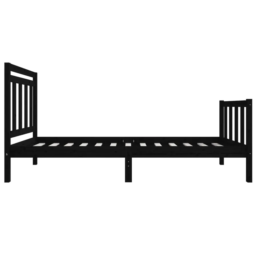 Cadre de lit sans matelas noir bois massif - 5