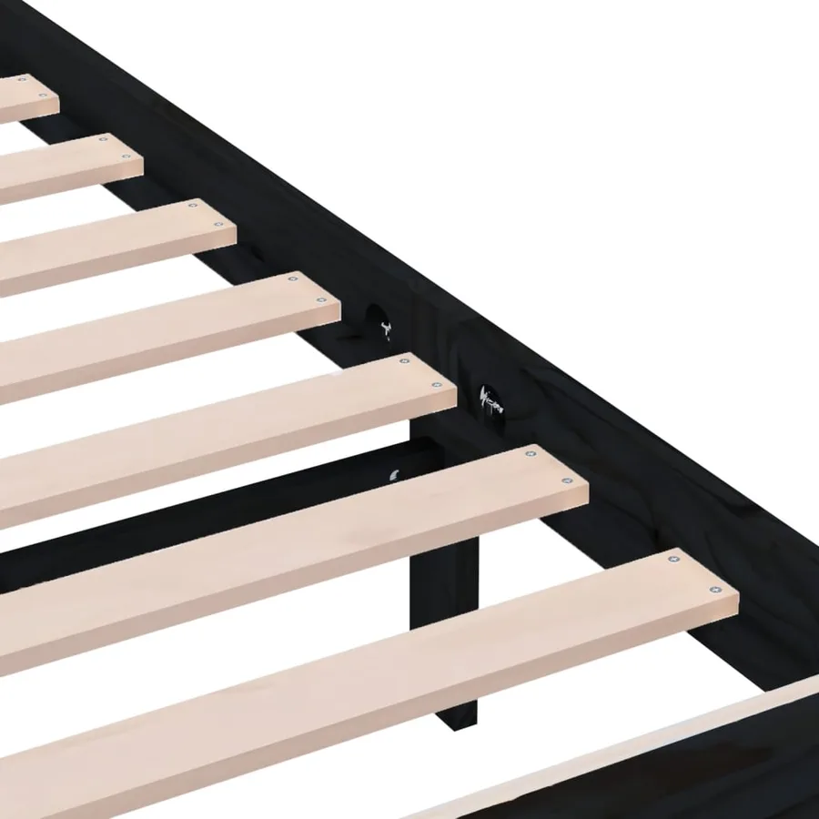 Cadre de lit sans matelas noir bois massif - 6