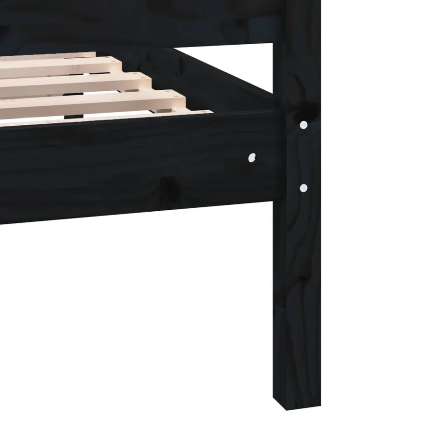 Cadre de lit sans matelas noir bois massif - 7