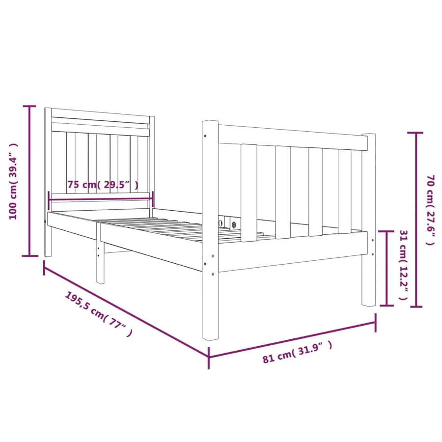 Cadre de lit sans matelas noir bois massif - 9