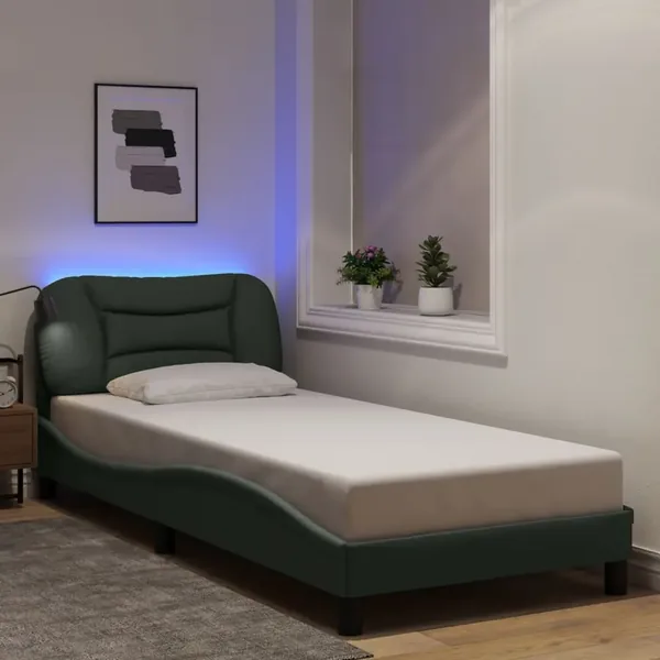Cadre de lit avec LED sans matelas Hvar gris foncé 90x190 cm tissu