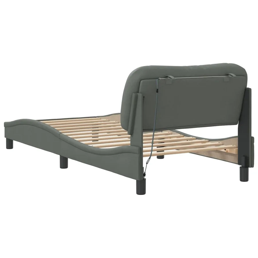 Cadre de lit avec LED sans matelas Hvar gris foncé 90x190 cm tissu - 9