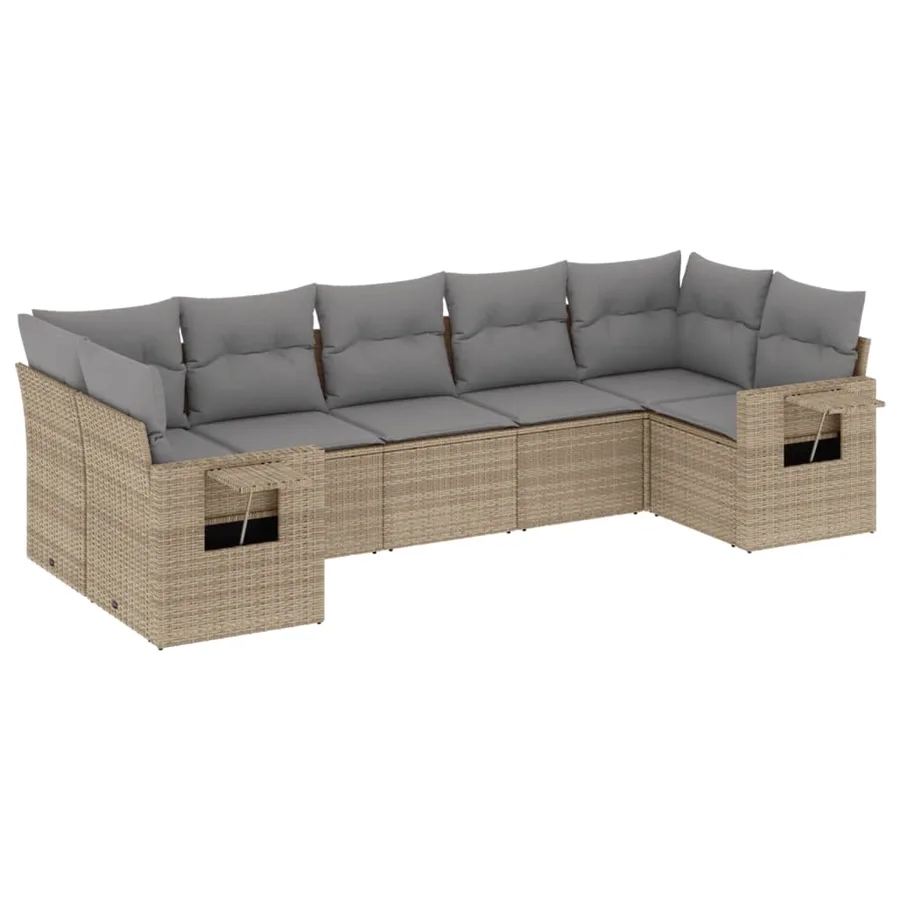 Salon de jardin avec coussins 7 pcs beige résine tressée - 2
