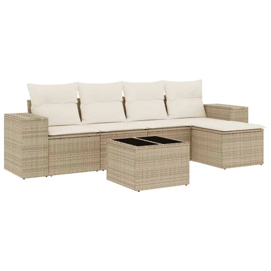 Salon de jardin avec coussins 6 pcs beige résine tressée - 2