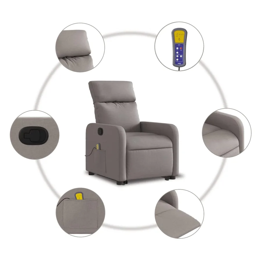 Fauteuil inclinable de massage Taupe Tissu - 8