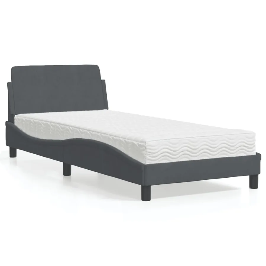 Lit avec matelas Dover gris foncé 90x190 cm velours