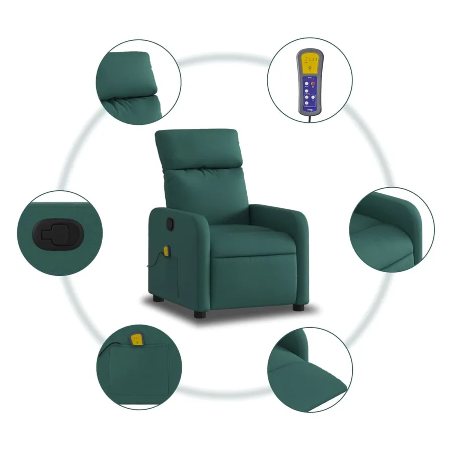 Fauteuil de massage inclinable Vert foncé Tissu - 6