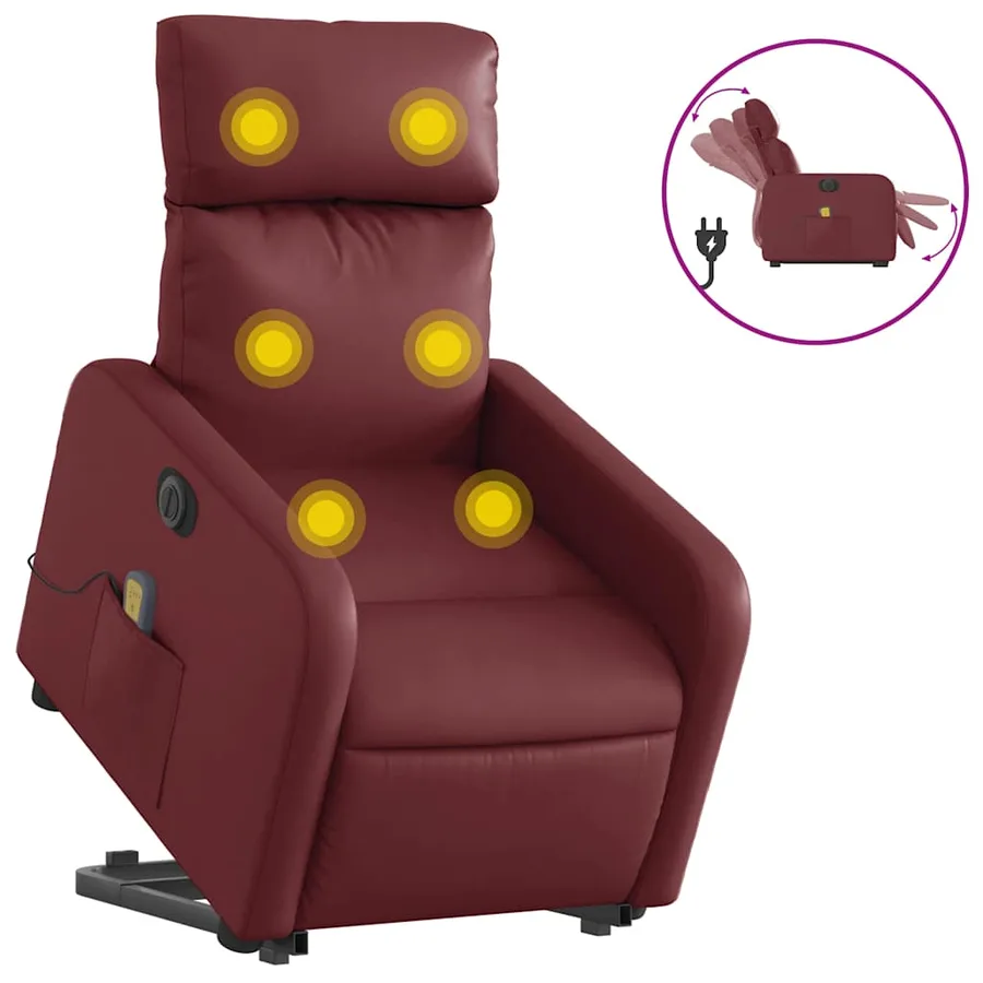 Fauteuil inclinable de massage électrique rouge bordeaux - 2