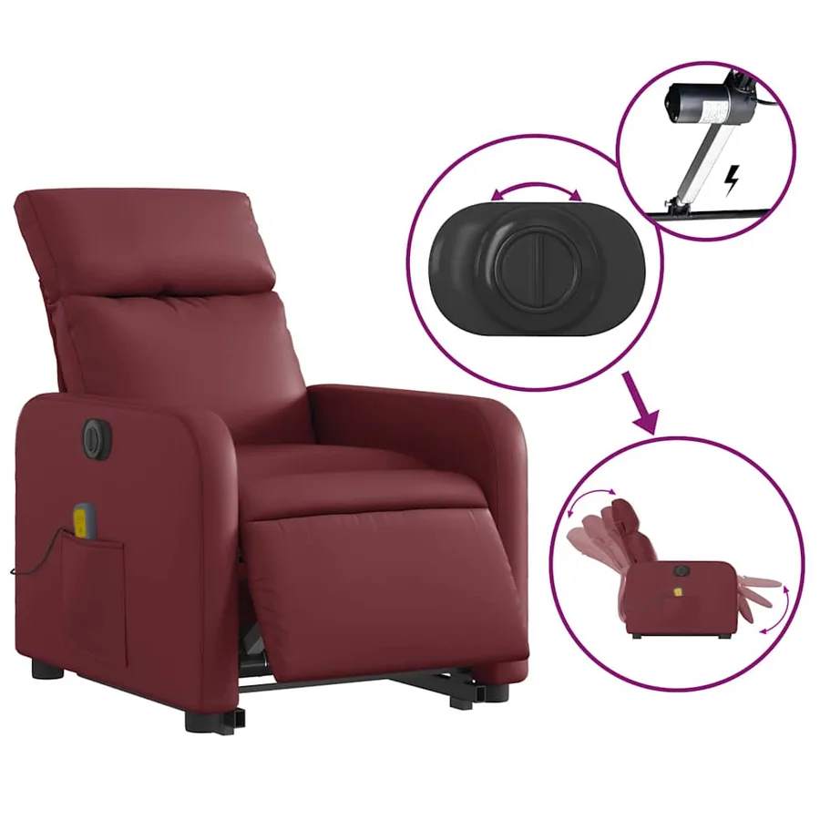 Fauteuil inclinable de massage électrique rouge bordeaux - 6