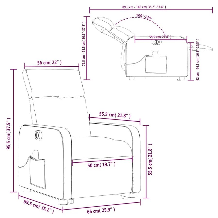Fauteuil inclinable de massage électrique cappuccino similicuir - 17