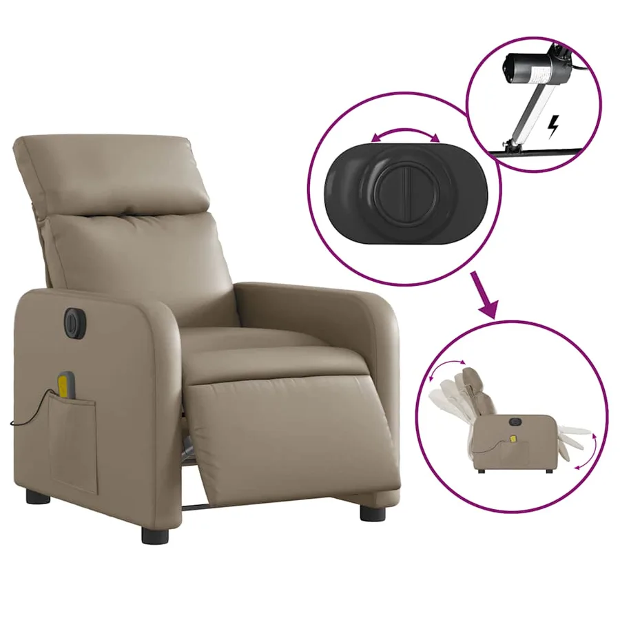 Fauteuil de massage inclinable électrique cappuccino similicuir - 6