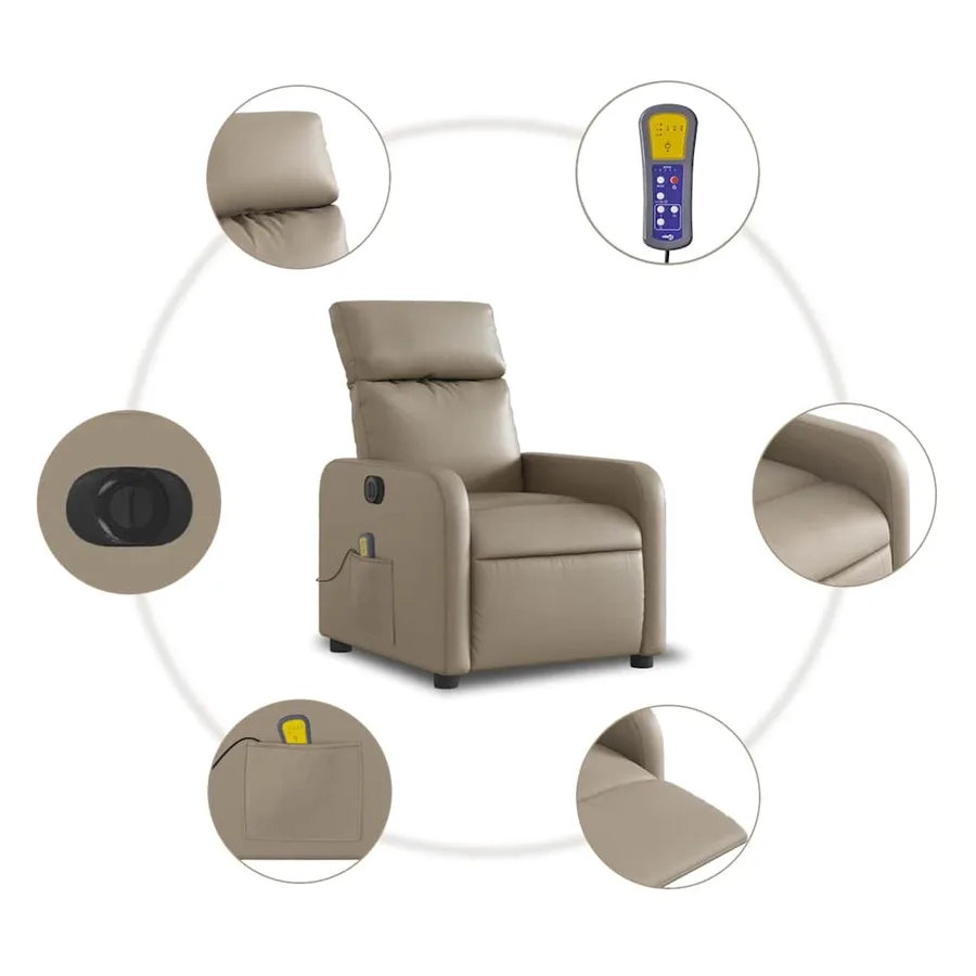 Fauteuil de massage inclinable électrique cappuccino similicuir - 8