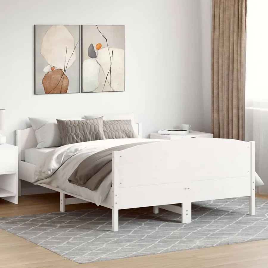 Cadre de lit et tête de lit blanc 140x190 cm bois de pin massif - 3