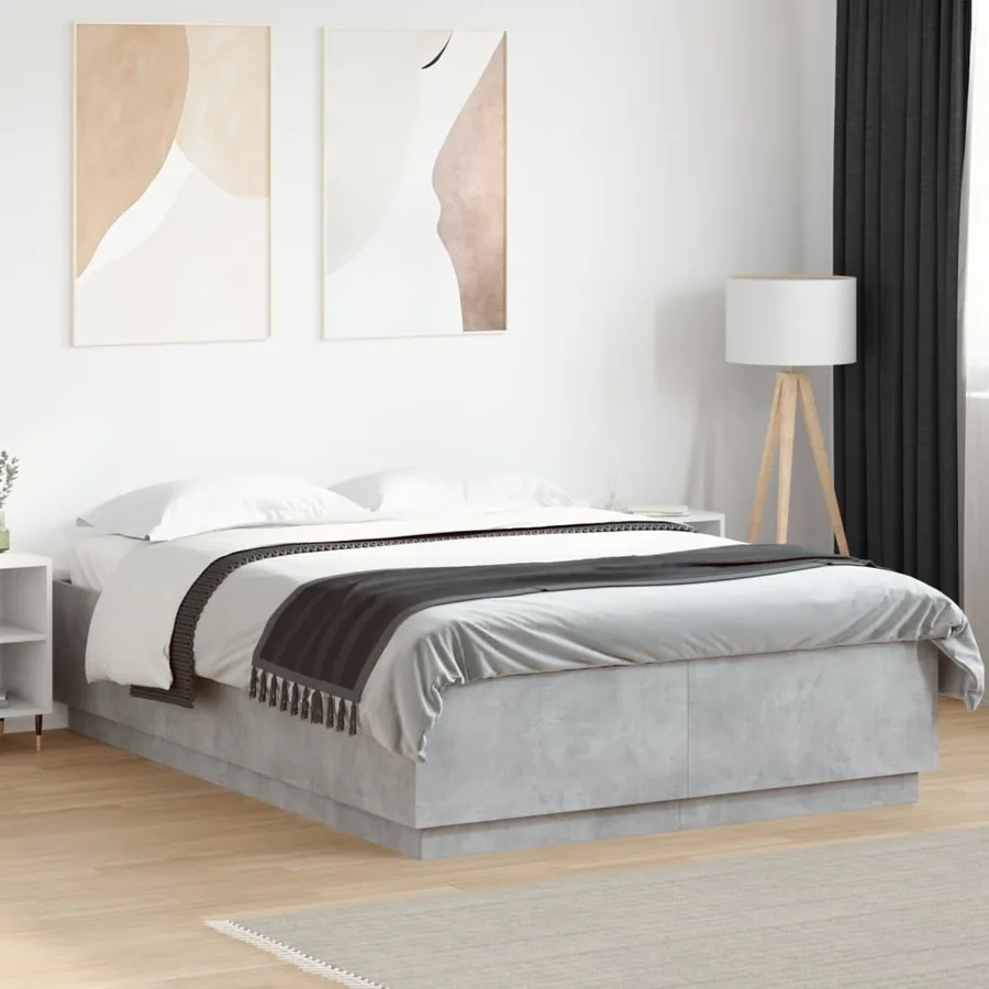 Cadre de lit sans matelas gris béton 150x200 cm