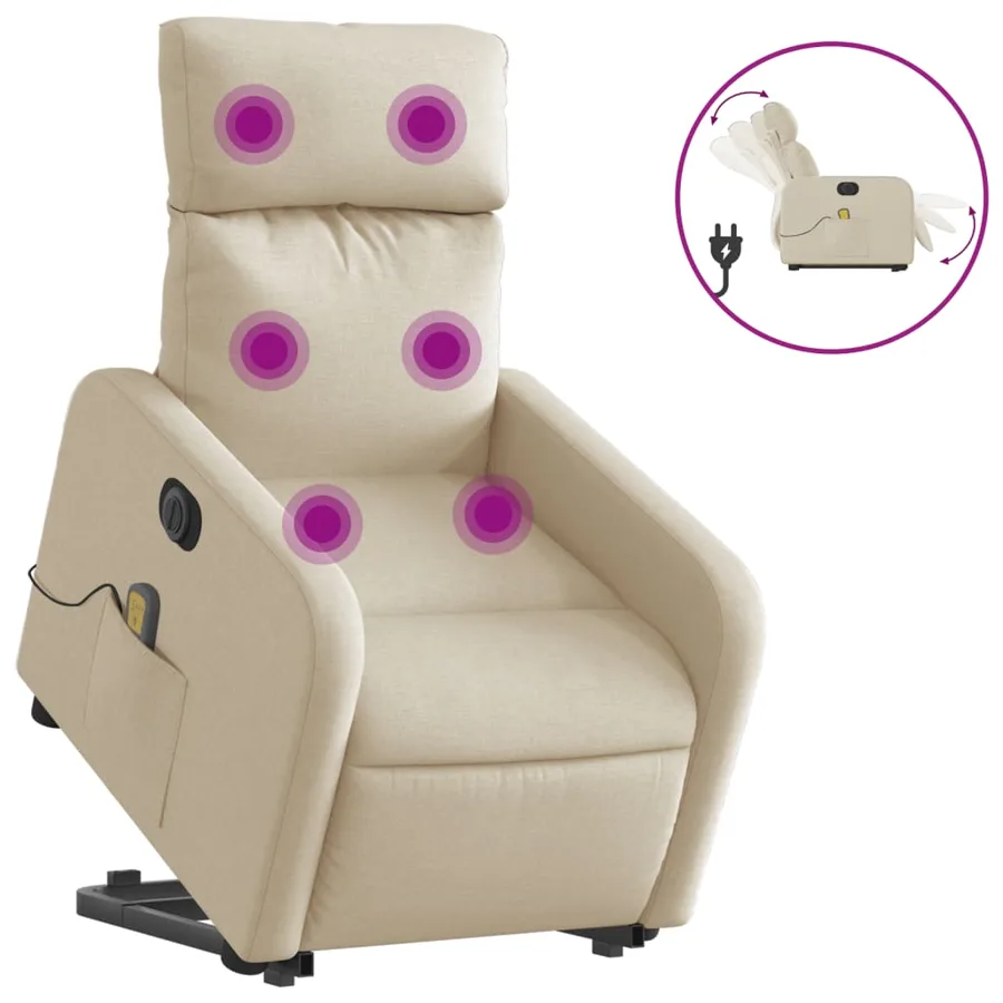 Fauteuil inclinable de massage électrique Crème Tissu - 2