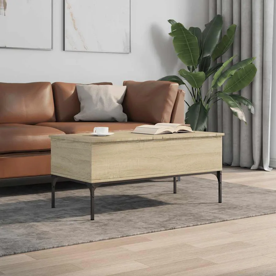 Table basse chêne sonoma 100x50x45cm bois d'ingénierie et métal - 3