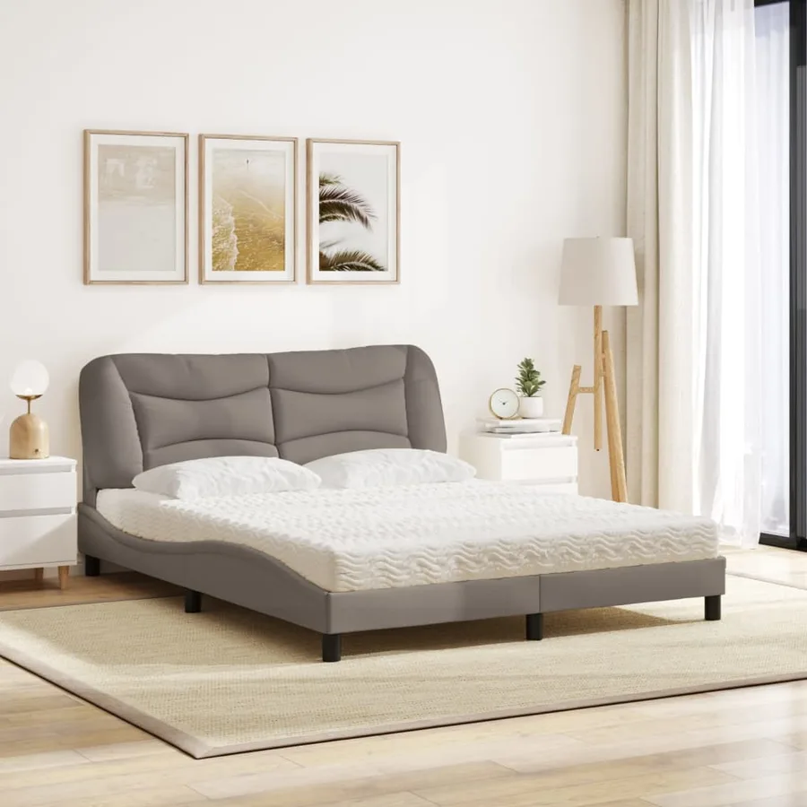 Lit avec matelas Hvar taupe 160x200 cm tissu - 3