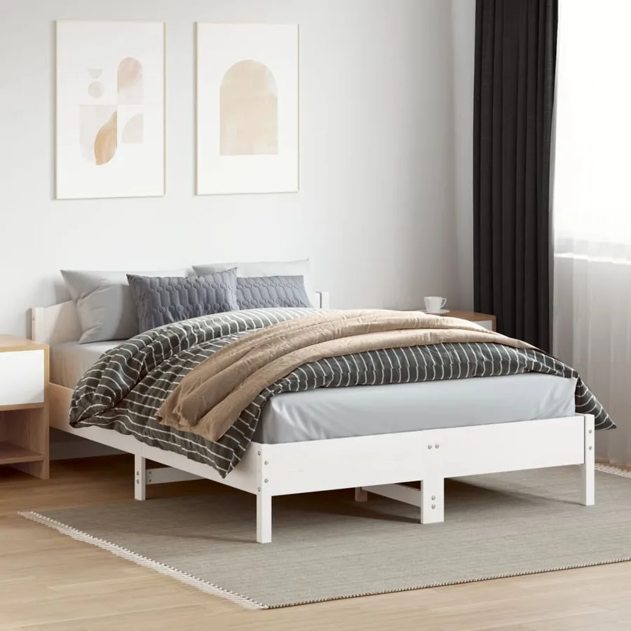 Cadre de lit avec tête de lit blanc 150x200 cm bois pin massif - 3