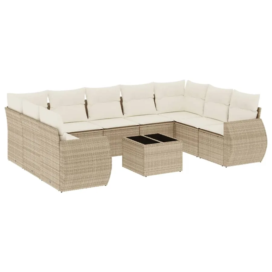 Salon de jardin avec coussins 10 pcs beige résine tressée - 2