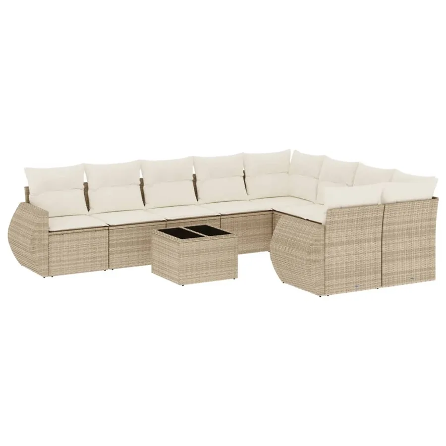 Salon de jardin avec coussins 10 pcs beige résine tressée - 2