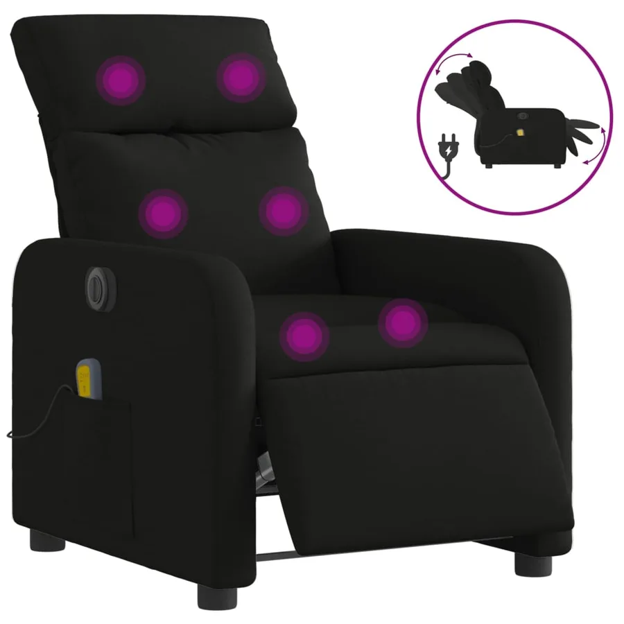 Fauteuil de massage inclinable électrique Noir Tissu - 2