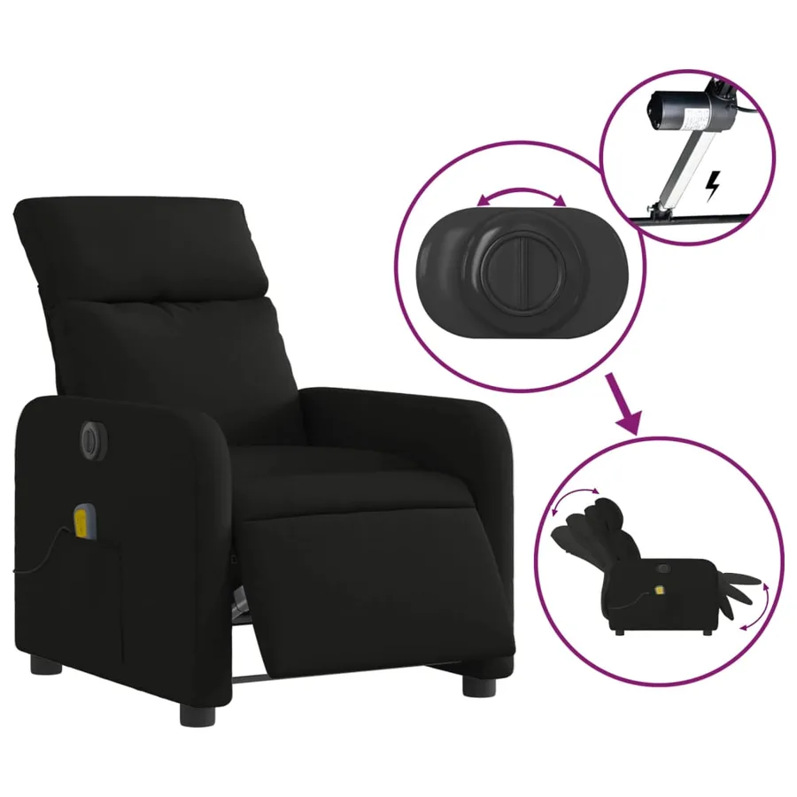 Fauteuil de massage inclinable électrique Noir Tissu - 6