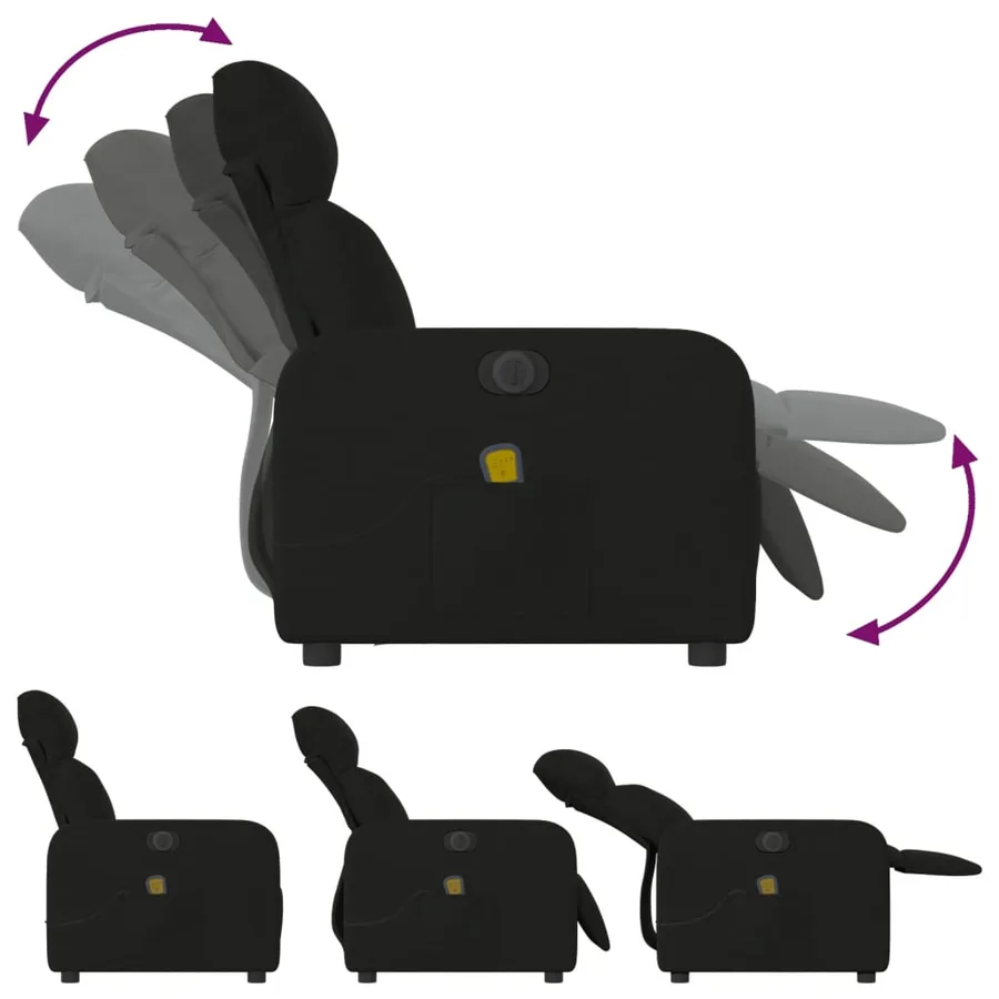 Fauteuil de massage inclinable électrique Noir Tissu - 7