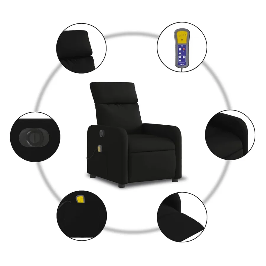 Fauteuil de massage inclinable électrique Noir Tissu - 8