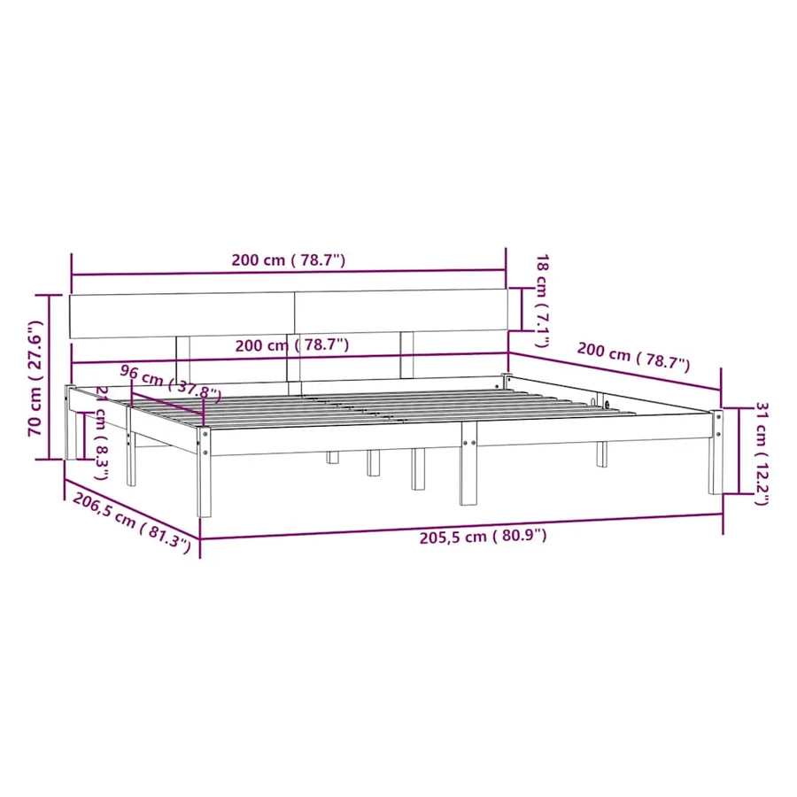 Cadre de lit sans matelas bois massif 200x200 cm - 9