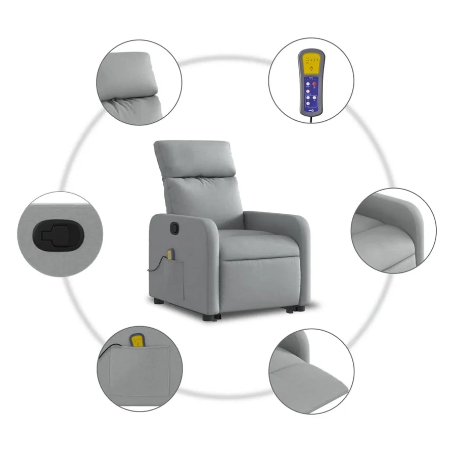 Fauteuil de massage inclinable Gris clair Tissu - 8