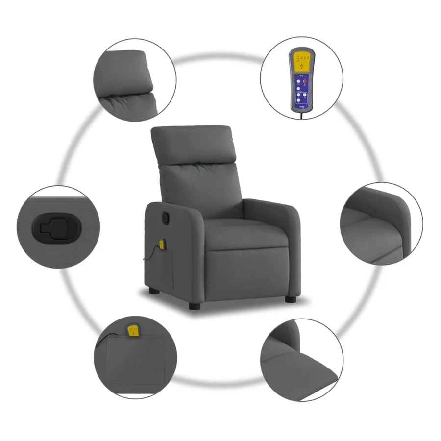 Fauteuil de massage inclinable Gris foncé Tissu - 6