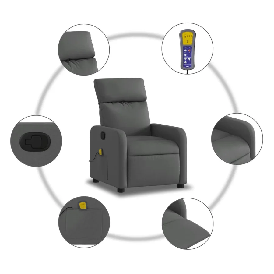 Fauteuil inclinable de massage en tissu gris foncé - 6