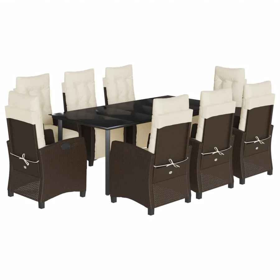 Ensemble à manger de jardin et coussins 9 pcs marron poly rotin - 2